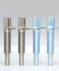Heavy Duty Stainless Steel Indexing Plunger With Coarse Thread Screw Lever Locking Pin, two sizes and finishes shown.