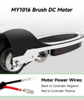 Rear view of 24V Electric Motor Replacement For E300 E300S E325 Scooters And MX350 MX400 Dirt Rocket Bikes with power wires