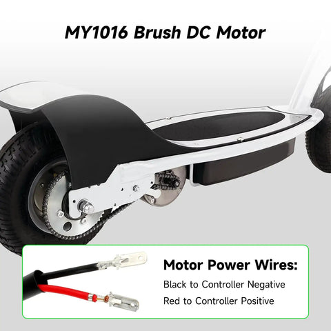 Rear view of 24V Electric Motor Replacement For E300 E300S E325 Scooters And MX350 MX400 Dirt Rocket Bikes with power wires