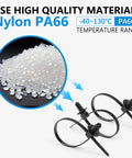 Image of 110 Piece Automotive Cable Zip Ties Kit With 5 Sizes Nylon Self Locking Ties showing high-quality Nylon PA66 materials.