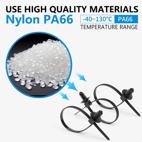 Image of 110 Piece Automotive Cable Zip Ties Kit With 5 Sizes Nylon Self Locking Ties showing high-quality Nylon PA66 materials.