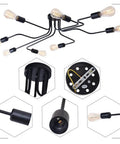 Eight Light Sputnik Ceiling Fixture In Matte Black Cool Industrial Chandelier Semi Flush Mount close-up detail