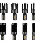 Solid 8 Piece Wood Plug Cutter Drill Bit Set Featuring Barrel And Claw Tips 1/4 3/8 1/2 And 5/8 Inch Sizes 1/4 Inch Hex Shank, 8 heavy-duty steel bits.