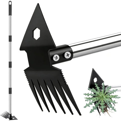 2-In-1 Weed Puller Tool With Long Handle, Dual-Head Garden Hoe And Weeder For Deep Root Uprooting, Heavy-Duty Manganese Steel