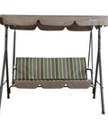 Three Seat Outdoor Patio Swing With Adjustable Canopy Heavy Duty Steel Frame Weather Resistant Build Removable Cushions For Porch Patio Garden Or Poolside Lime Stripe Lounge Setup front view