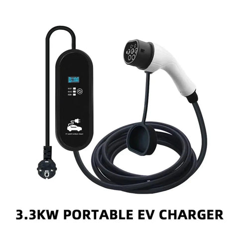 Heavy Duty Portable Ev Charger Type Two 16A Iec 62196 2 Evse Travel Cable with digital display and charging plug.