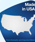 Blue background graphic with a white United States map and Made in USA text