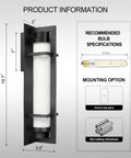 Product information for modern large outdoor sconce lights 20 inch high matte black exterior wall light waterproof outdoor lighting for house entryway garage E26 base etched opal glass.