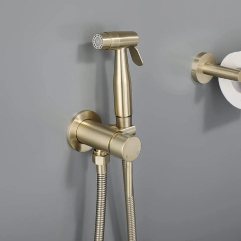 Brushed Gold Handheld Bidet Sprayer For Toilet With Warm Water Stainless Steel Shower Set Featuring Brass Hot And Cold Mixing Valve