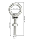 Hardcore Stainless Steel Eye Bolts M4 X 25mm Threaded With Hex Nuts And Flat Washers 4 Pack close-up image showing size dimensions and details.