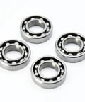 Four open mini ball bearings, 7x14x3 mm size, on a white background. 7x14x3 Point 5mm 687 Open Mini Ball Bearings Kit For RC Cars 10Pcs.