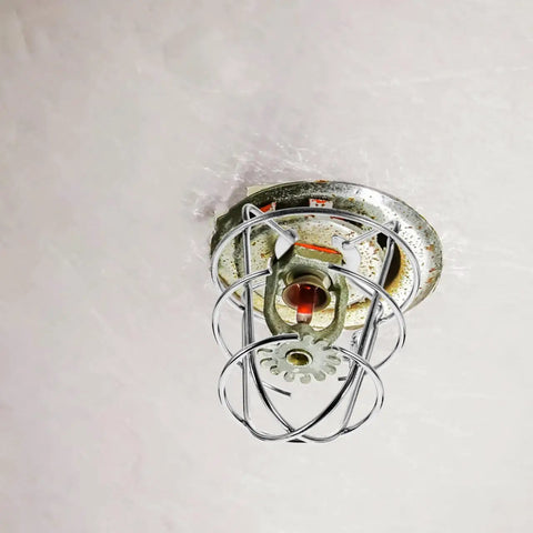 Heavy Duty Tough As Nails Fire Sprinkler Head Covers Screw Type Protector Cage 2 Pack installed in ceiling.