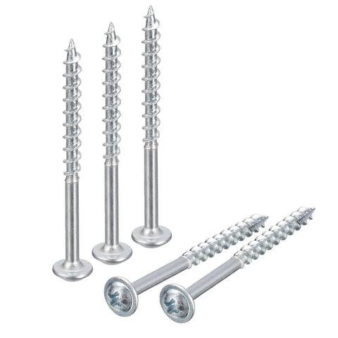 8 By 2 Inch Pocket Hole Screws Set, 100 Count, Phillips Drive Self Tapping Wood Screws, close-up view with pointed tips.
