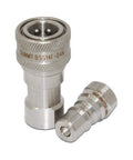 Heavy Duty 1/4 Inch Npt Iso 7241 B Series Stainless Steel Quick Disconnect Hydraulic Coupling Set with two angled couplers.
