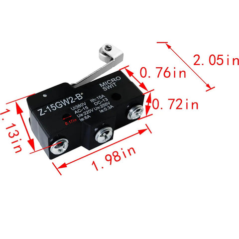 Heavy Duty Long Hinge Roller Lever Microswitch Rocker Type Z-15GW2-B 1NO 1NC 15A 250V High Current Control Switch For Machine Tools Cranes Electrical Equipment Automation Appliances, black body with lever