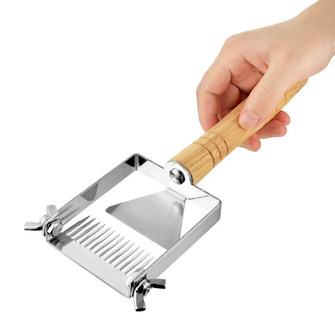 Adjustable Honey Uncapping Fork With Stainless Steel Blade And Wooden Handle For Beekeeping Enthusiasts in hand
