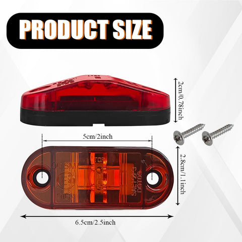 Image showing dimensions of 10 Pack 2.5 Inch LED Trailer Lights Kit With Screws Waterproof Oval Surface Mount Marker Lamps.