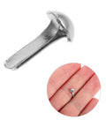 Close-up of 100 Pcs Diy Iron Brads For Puppet Making Kit Mini Fasteners for Kids Crafts shown in hand and individually.