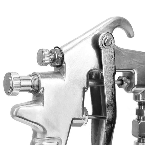 Close-up of Top Shelf Pneumatic Paint Spray Gun With Two Point Zero Millimeter Suction Nozzle ergonomic grip and adjustable nozzle.