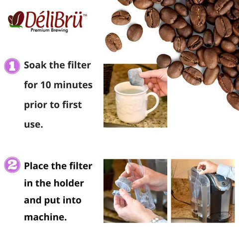 6-Pack Keurig Compatible Water Filter Cartridges For Keurig 2.0 And 1.0 Coffee Makers soaking and installation instructions
