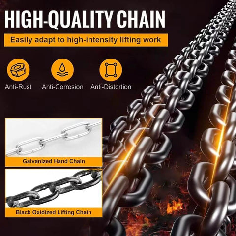 High-quality G80 galvanized carbon steel chain for 2 Ton Manual Chain Hoist With 10 Ft Lift Height and 4400 Lbs Capacity