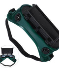 Heavy Duty Double Flip Welding Goggles With Impact Resistant Lenses And Smooth Flip Mechanism, green with adjustable strap, side view.