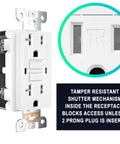 Close-up of a 10 Pack GFCI Outlet 20 Amp With LED Indicator Tamper Resistant GFCI Receptacle UL Listed showcasing TR shutter mechanism