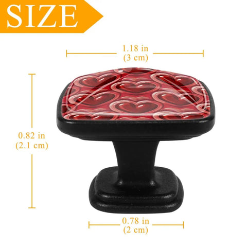 Kick Your Space Up A Notch With These Top Tier Glass Square Cabinet Knobs Featuring A Sweet Red Heart Design Ideal For Kitchen Drawers Cupboards And Dressers Comes With Full Hardware For A No Sweat Setup. Close-up view showing red heart design and dimensions of 1.18 in x 0.82 in.