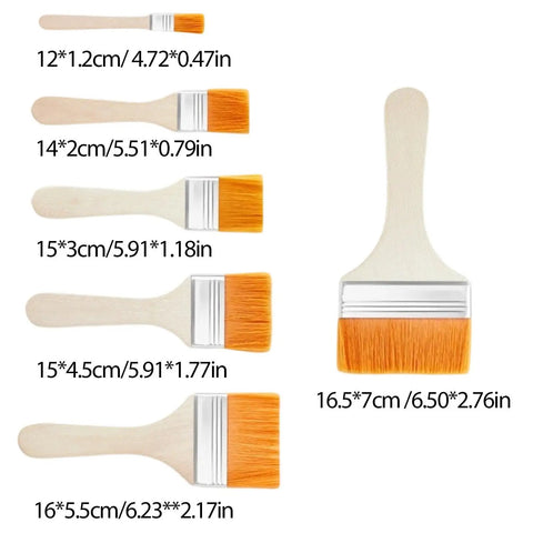 Stain Applicator Set With Nylon Bristle Filaments, various sizes, smooth ergonomic wooden handles, ideal for coating and art.