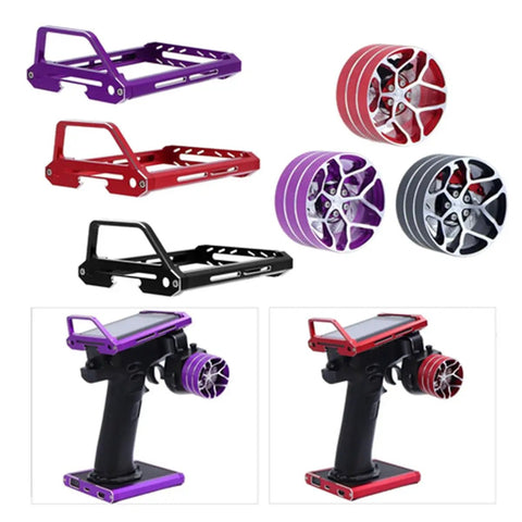 Beefy Aluminum Transmitter Protector Frame And Hand Wheel Base Upgrade Kit for Flysky Noble NB4 in multiple colors, style 11.