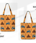 Front and back view of Blue Farm Tractor Aesthetic Canvas Tote Bag For Women And Girls Reusable Grocery Shopping Shoulder Tote