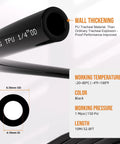 1/4 Inch OD Air Line Kit With Push To Connect Fittings For Air Compressors, 32.8Ft Black PU Tubing detail with specifications