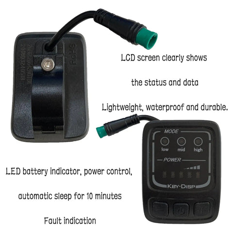 LED Display For 24V 36V 48V Electric Bikes KD26E Meter With UART Protocol showing key features, waterproof design