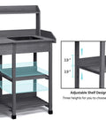 Outdoor Potting Bench Table All In One Garden Workstation With Drawer Adjustable Shelf Removable Sink Hooks And Pads For Horticulture