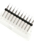 Tungsten Carbide Drill Bits Set 0.3mm, 10 Piece Precision PCB Micro Drill Bit Kit on white background