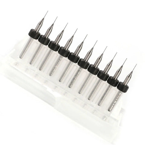 Tungsten Carbide Drill Bits Set 0.3mm, 10 Piece Precision PCB Micro Drill Bit Kit on white background