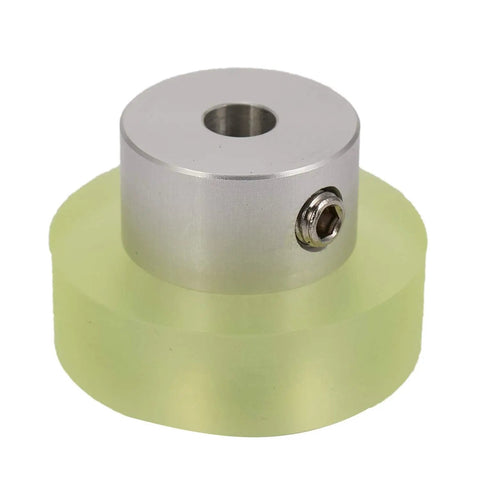 100mm Aluminum Polyurethane Encoder Wheel For Rotary Encoders, green and silver finish, side view with 6mm inner hole