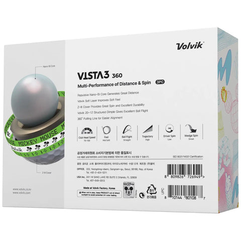 Side view of packaging for Limited Edition Mickey Mouse Digiverse Vista3 Golf Balls One Dozen Officially Licensed Collector Set.