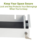 No Sweat Heavy Duty Pull Out Under Desk Drawer with lock and key, securing office belongings in commercial steel.