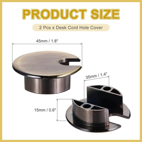 Desk Grommet Set, 2 Pieces, 1.4 Inch Zinc Alloy Round Desk Hole Cover, Cable Organizer For Home Office Computers And Tables, Bronze Finish, 35mm Diameter, Keeps Wires Tidy And Protected