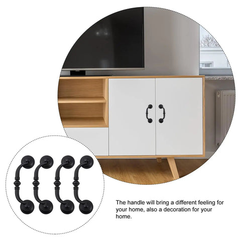 Four Pack European Style Antique Drawer Pulls Matte Black Wardrobe Handles on modern cabinet doors.