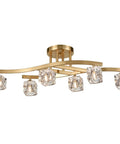 Modern Crystal Ceiling Light Fixture With Brushed Nickel Finish And Ice Cube Glass Shades, 6 Light Semi Flush Mount