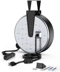 Heavy Duty Metal Extension Cord Reel 30Ft Retractable With 16AWG 3C SJTW Cord Three Outlets 10A Breaker Wall Or Ceiling Mount