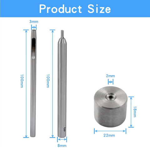 Product size of Eyelet Hole Punch Die Tool For Leather Craft And DIY Projects 3mm Grommet Setter with Base and Ram components