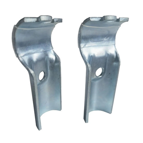 Two galvanized Six Pack End Rail Clamps for Three Quarter Inch EMT Conduit Stainless Steel T Clamps for DIY projects