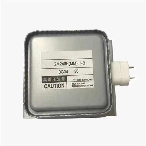 2M248J Mm Magnetron Tube For H-B Industrial Microwave Oven Replacement Part, high power emitter with caution label.