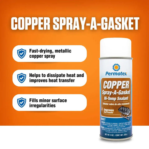Copper Spray A Gasket Hi Temp Adhesive Sealant Spray For Gaskets And Heat Transfer, Fast Drying Metallic Copper, 9 Oz Can