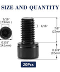 Heavy Duty 3/8-16 By 7/8 Inch Socket Head Cap Screws Bolts 20 Pack showing size dimensions and detailed measurements.