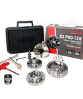 Pro Tek G3 Wood Lathe Chuck Kit with Three Jaw Sets and accessories, including 2 in and 4 in jaws, insert and tools, in packaging.
