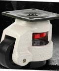 Four Pack Heavy Duty Swivel Leveling Casters For Workbenches And Industrial Carts, Adjustable Universal Plate Wheels With 60mm Flat Base, Safe Locking, Easy Mobility, Ideal For Machinery, Diagnostics, And Shop Equipment; black wheel close-up